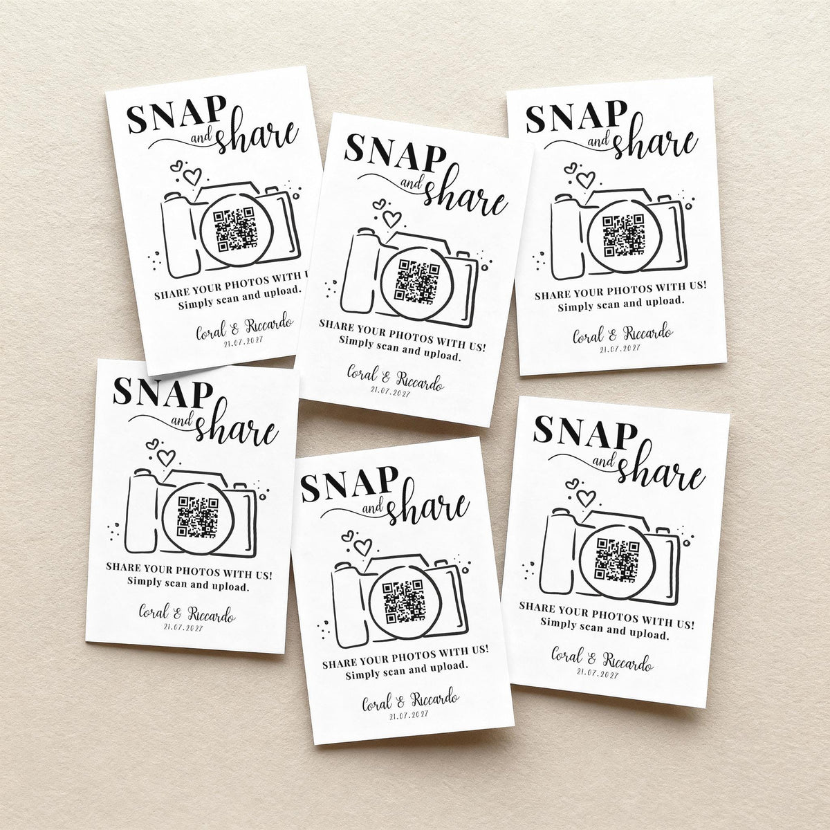 Personalised QR Code Sign; Snap and Share, Capture the Love, Printed