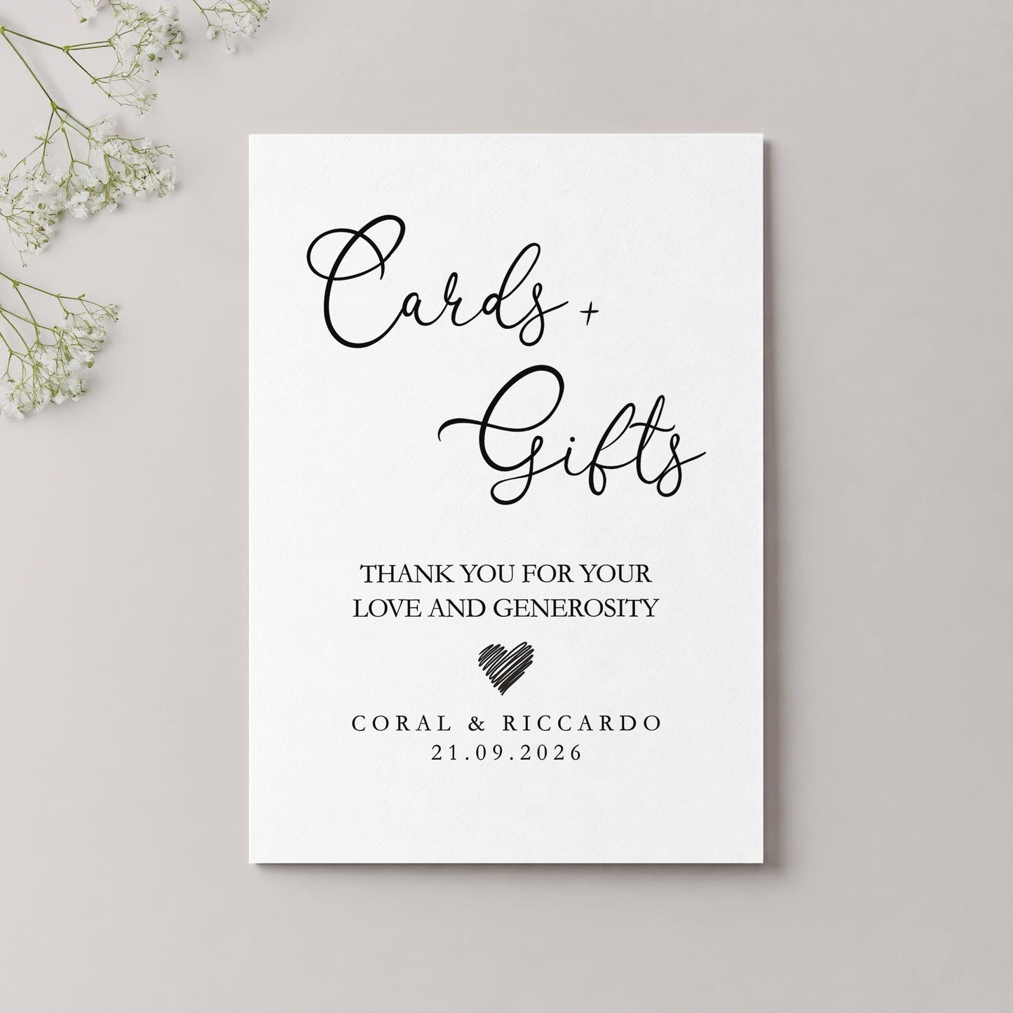 Personalised Cards and Gifts Wedding Table Sign, Signage, Custom Colour