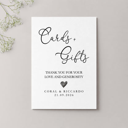 Personalised Cards and Gifts Wedding Table Sign, Signage, Custom Colour