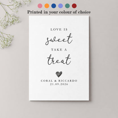 Personalised Sweet Treats Wedding Table Sign, Signage, Custom Colour