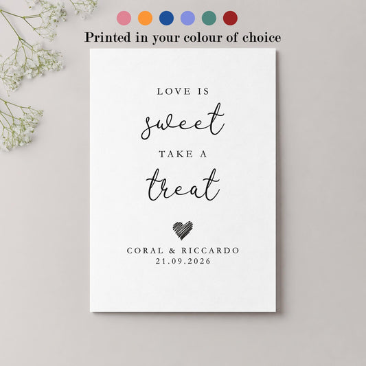 Personalised Sweet Treats Wedding Table Sign, Signage, Custom Colour