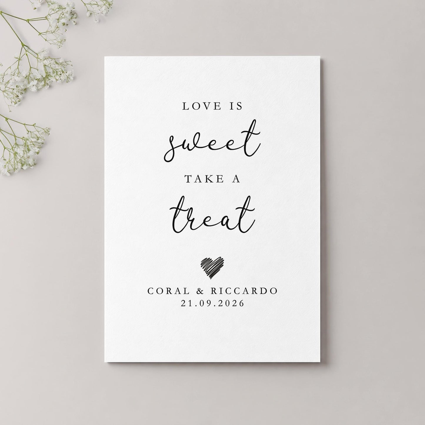 Personalised Sweet Treats Wedding Table Sign, Signage, Custom Colour