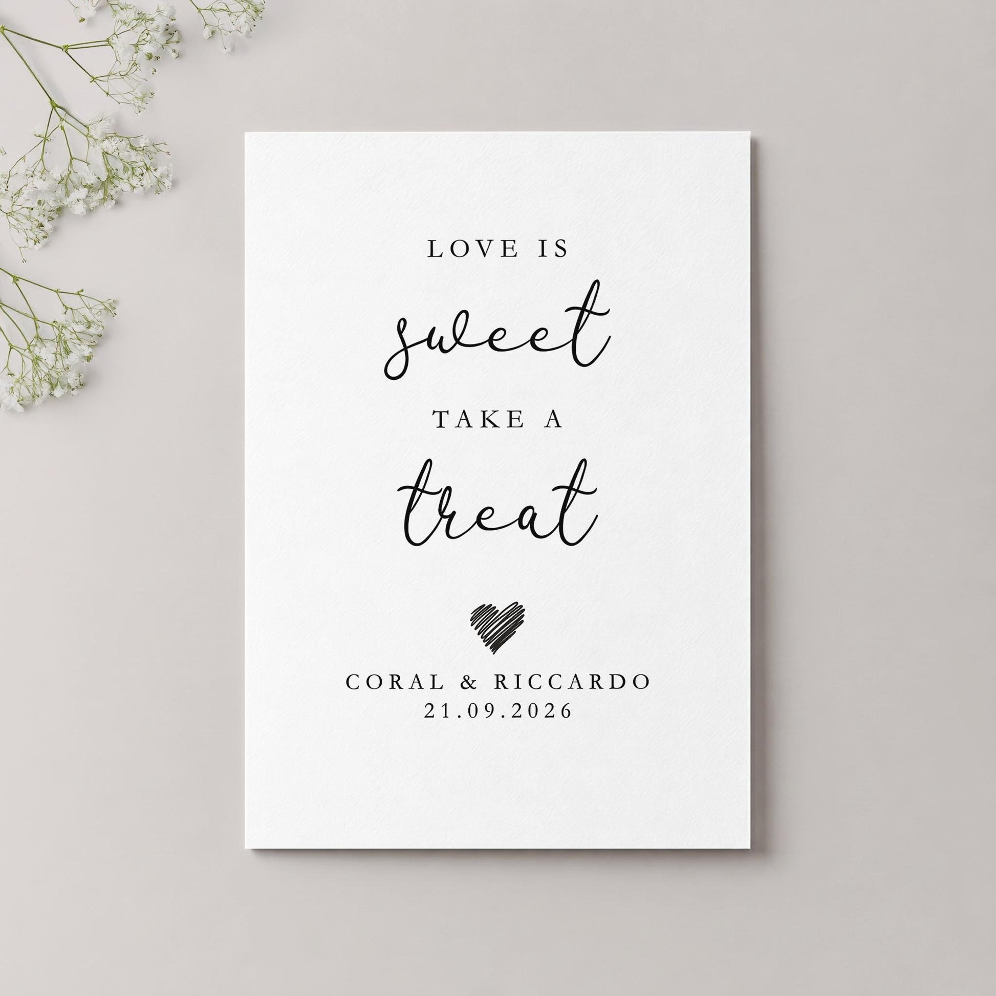 Personalised Sweet Treats Wedding Table Sign, Signage, Custom Colour