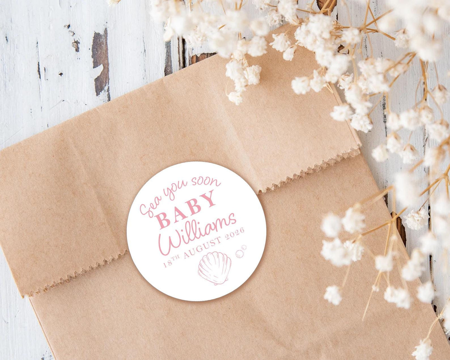 Sea You Soon Baby Shower Favour Stickers, Girl Boy, Under The Sea, Ocean Beach