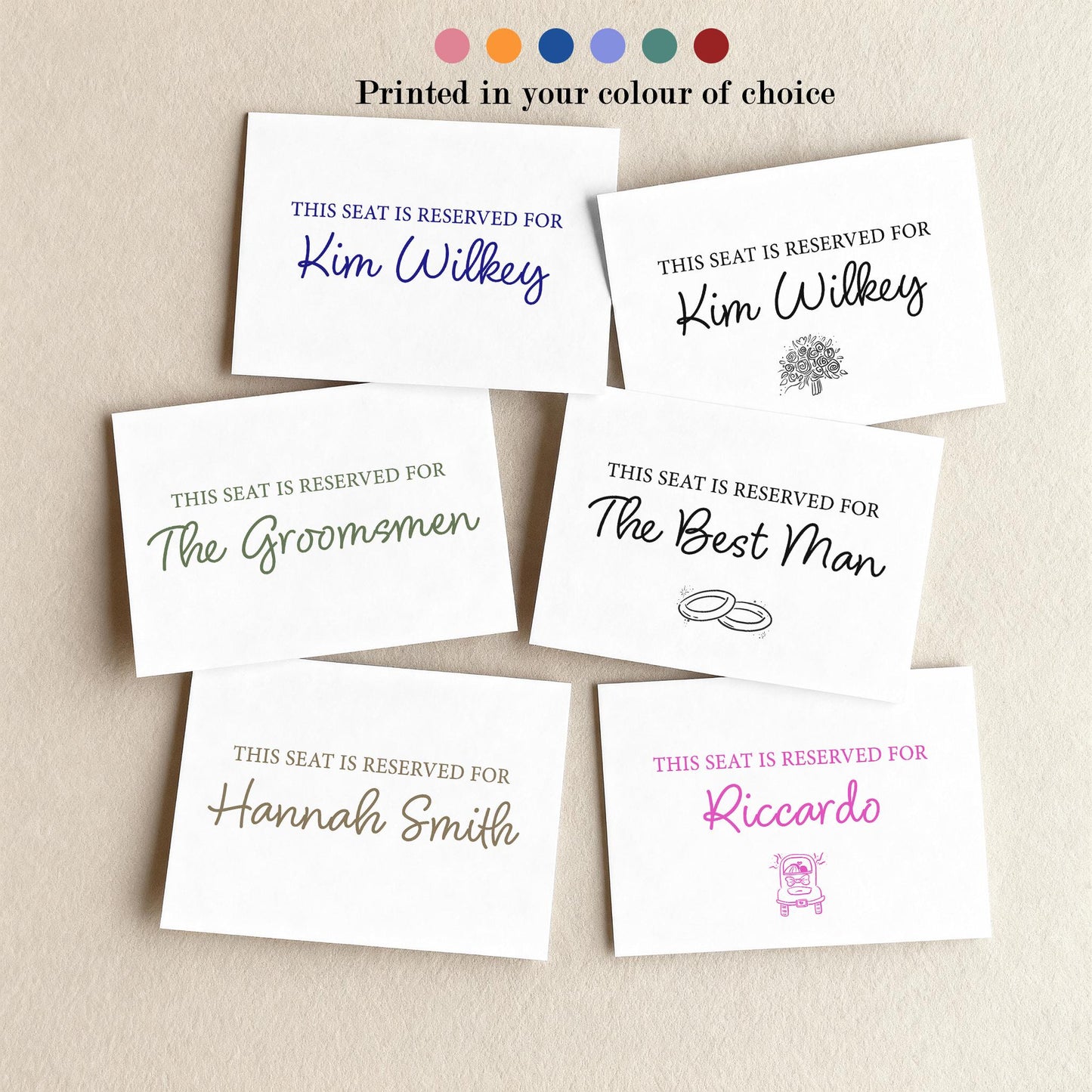 Personalised Reserved Seat for Ceremony, Seat Sign Wedding, Printed A5 A6, Reserved Row