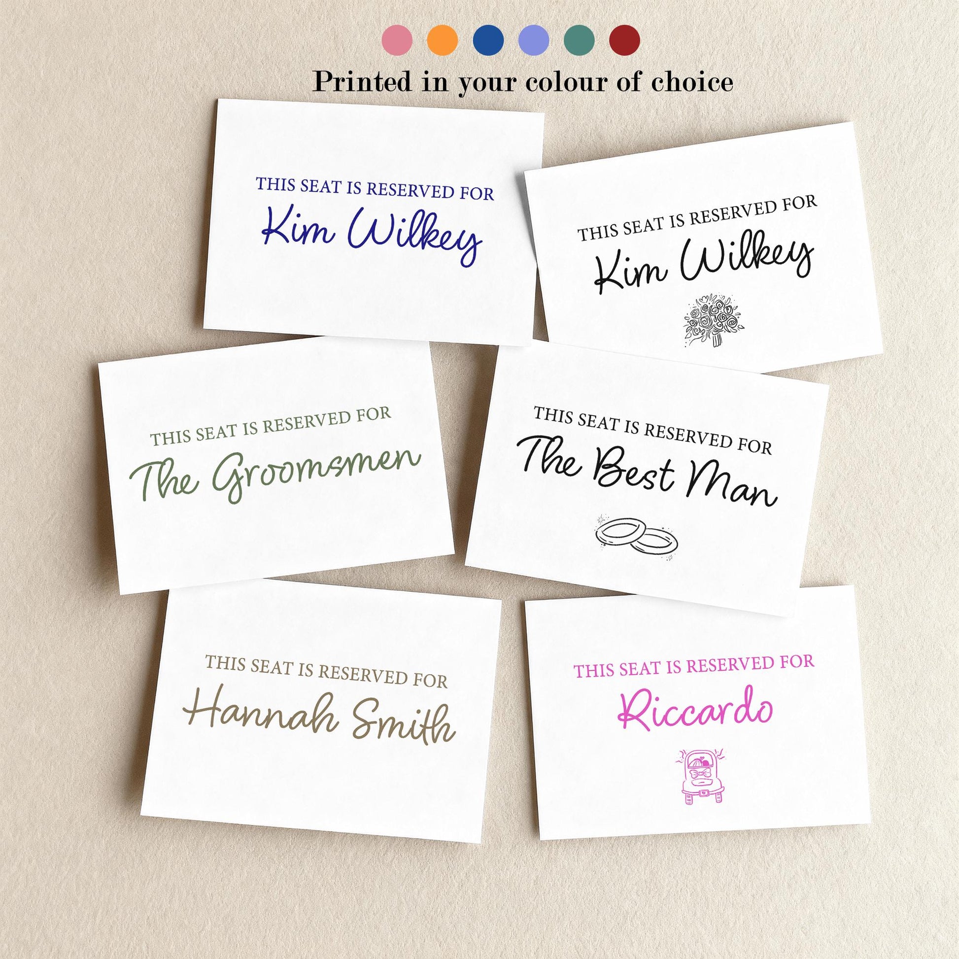 Personalised Reserved Seat for Ceremony, Seat Sign Wedding, Printed A5 A6, Reserved Row