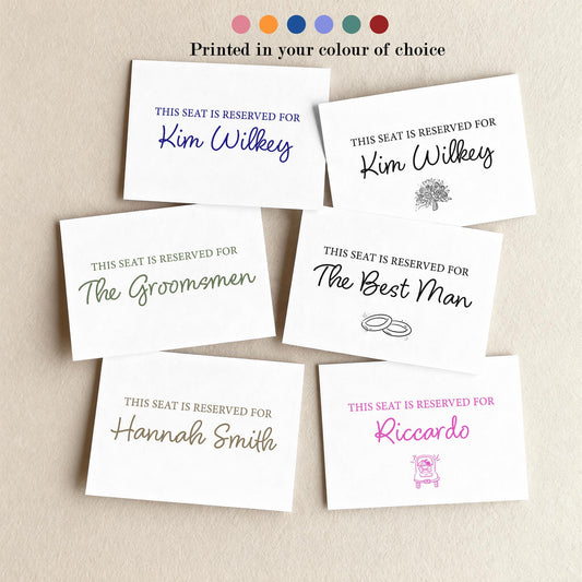 Personalised Reserved Seat for Ceremony, Seat Sign Wedding, Printed A5 A6, Reserved Row