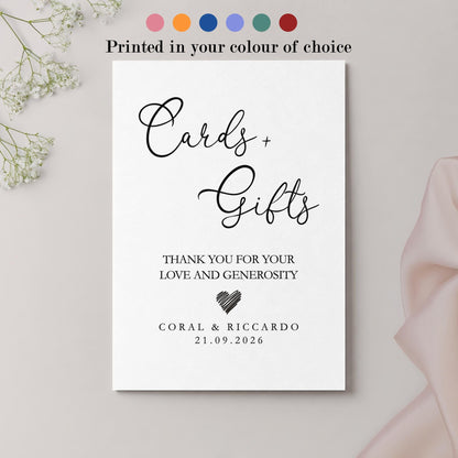 Personalised Cards and Gifts Wedding Table Sign, Signage, Custom Colour