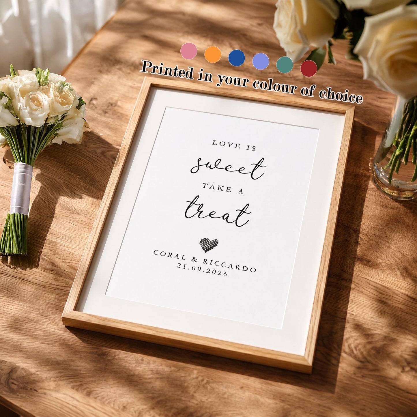 Personalised Sweet Treats Wedding Table Sign, Signage, Custom Colour