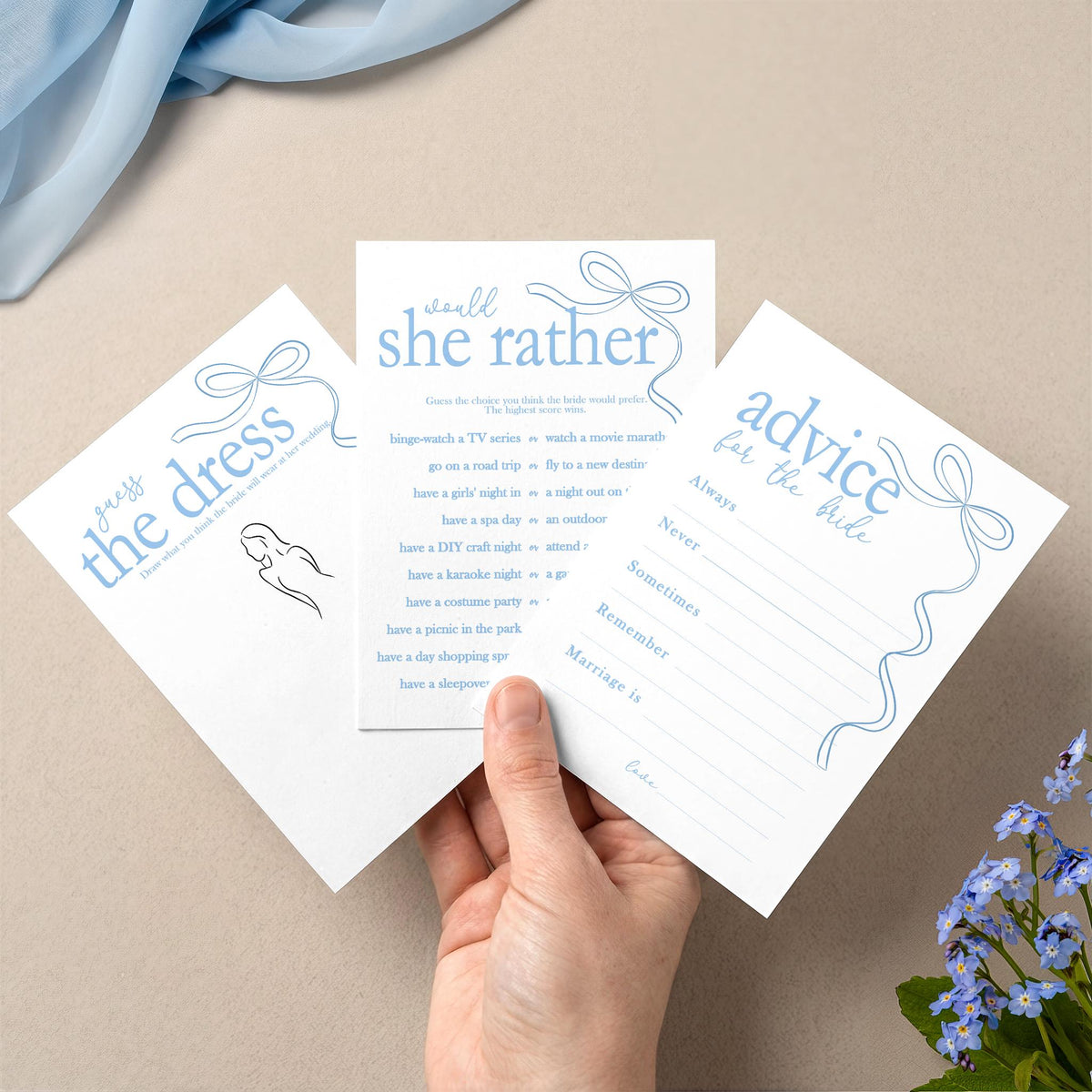 Hen do Party Games Bundle, Tie the Knot, Bridal Bingo, Advice, Guess the Dress, Would She Rather