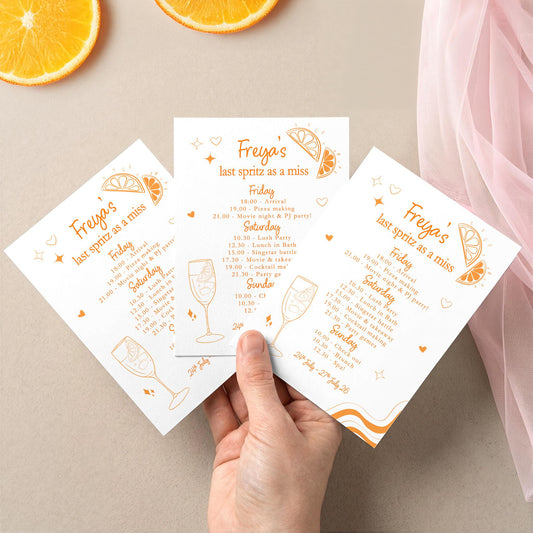 Hen Do Party Itinerary: Bachelorette, Girls Weekend, Hen Goody Bag, Last Spritz as a miss