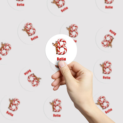 Customised Reindeer Christmas Present Sticker, Gift Tag from Santa, Xmas Initial Name Label