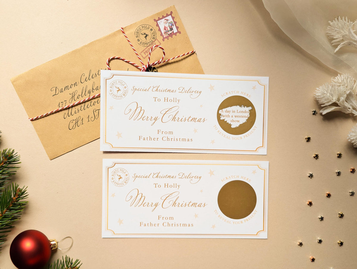 Personalised Christmas Scratch Card, Surprise Present Reveal, Letter from Father Christmas, Santa Letter