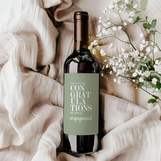 Personalised Engaged Gift Wine Bottle Label, Congratulations on your Engagement