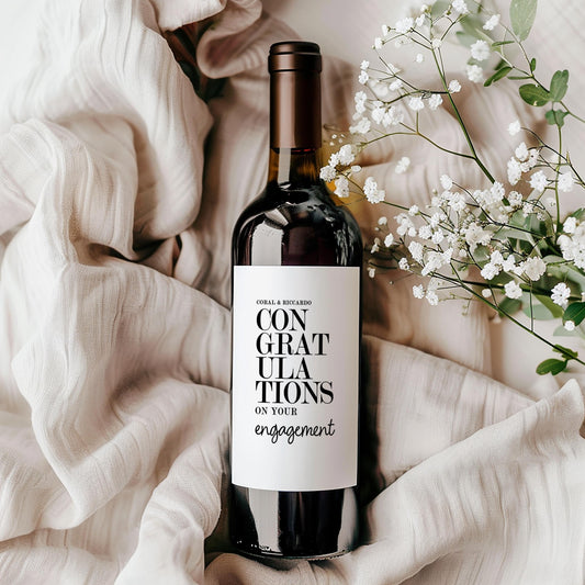 Personalised Engaged Gift Wine Bottle Label, Congratulations on your Engagement