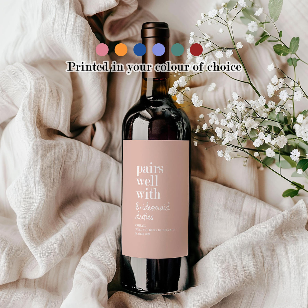 Bridesmaid Proposal Wine Bottle Labels; Hen Party Stickers, She's Tying The Knot, Maid of Honour