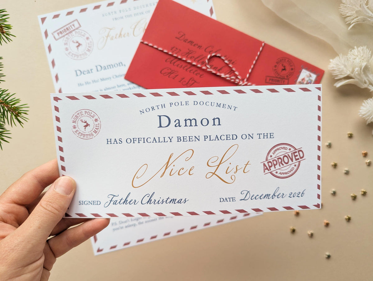 Personalised Letter From Father Christmas, Nice List Certificate, Kids Santa Letter, North Pole Mail
