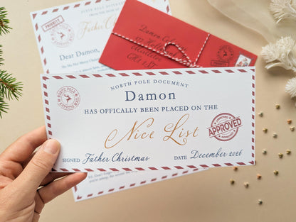Personalised Letter From Father Christmas, Nice List Certificate, Kids Santa Letter, North Pole Mail