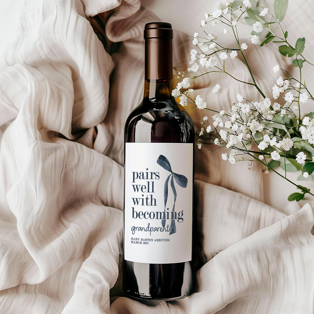 Pregnancy Announcement Wine Bottle Label; Becoming Grandparents, Auntie, Uncle, Surprise Baby Reveal