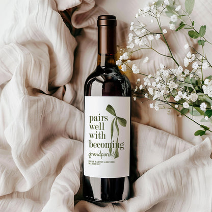 Pregnancy Announcement Wine Bottle Label; Becoming Grandparents, Auntie, Uncle, Surprise Baby Reveal