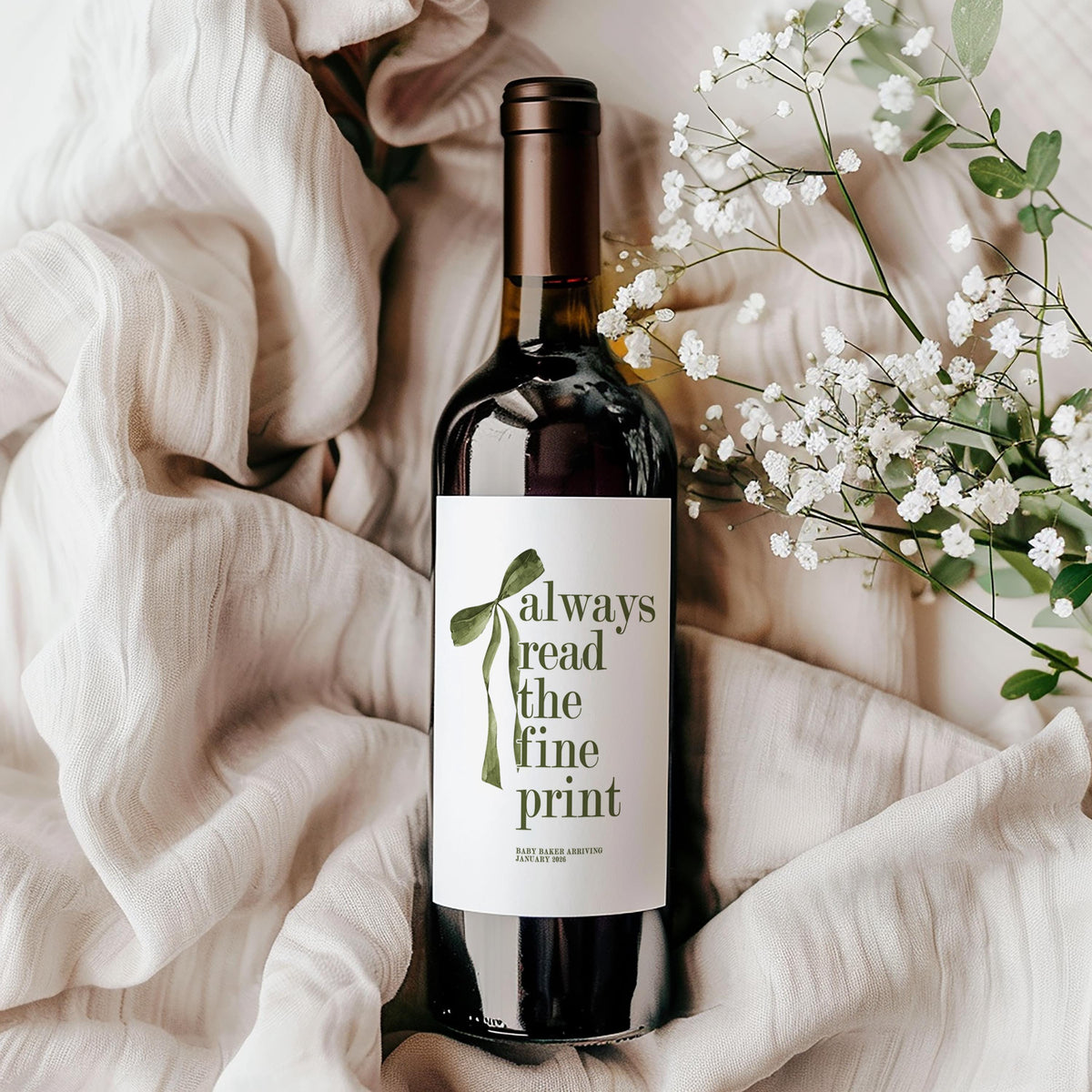 Pregnancy Announcement Wine Bottle Label; Becoming Grandparents, Auntie, Uncle, Surprise Baby Reveal
