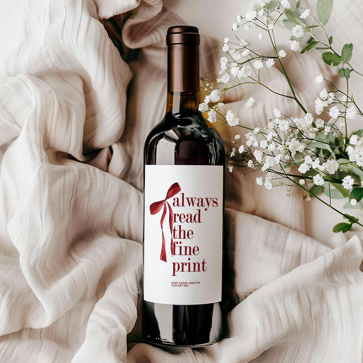 Pregnancy Announcement Wine Bottle Label; Becoming Grandparents, Auntie, Uncle, Surprise Baby Reveal