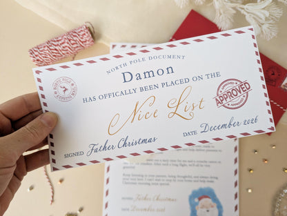 Personalised Letter From Father Christmas, Nice List Certificate, Kids Santa Letter, North Pole Mail