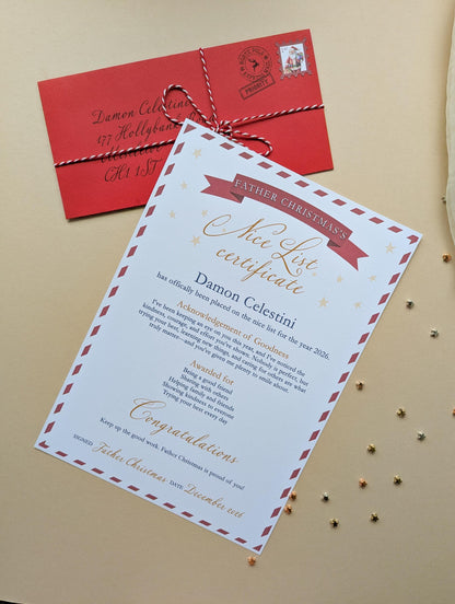 Personalised Letter From Father Christmas, Nice List Certificate, Kids Santa Letter, North Pole Mail