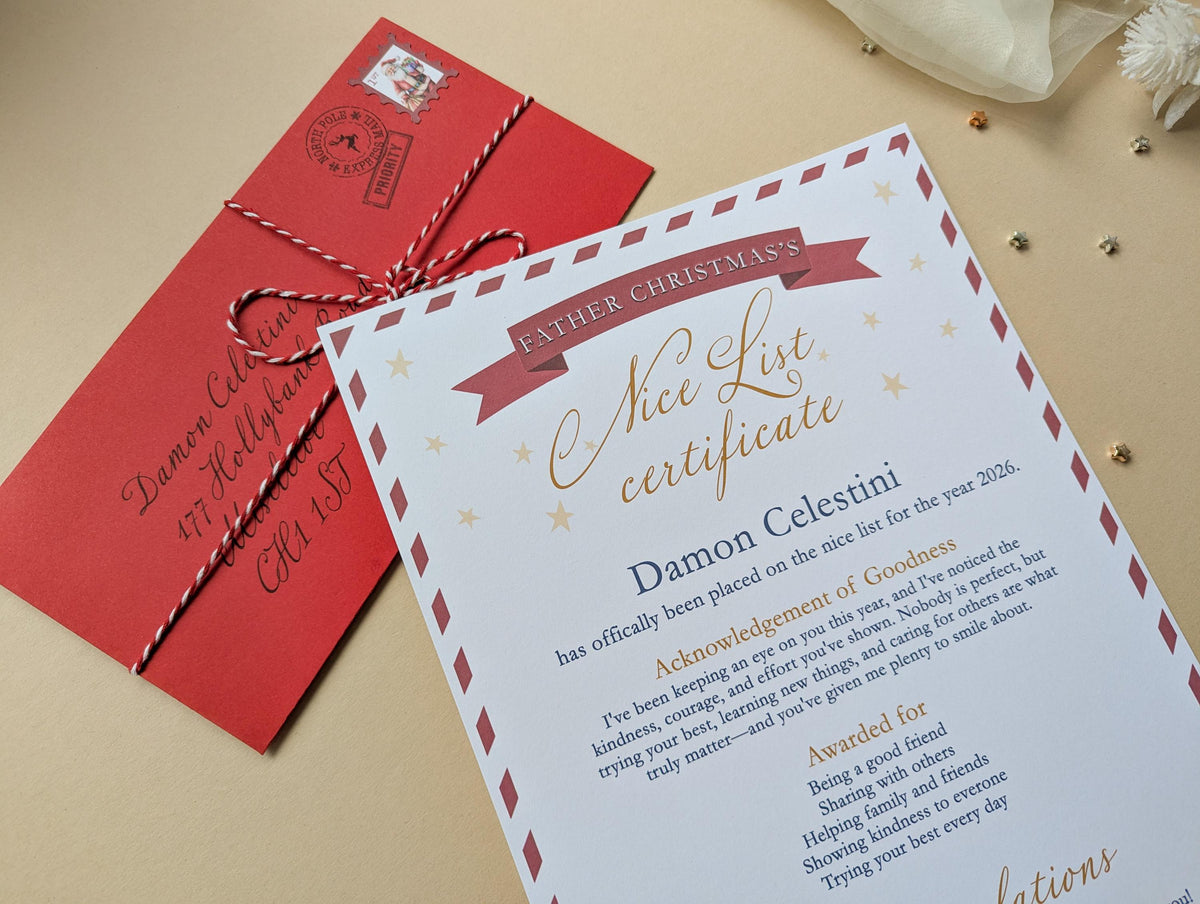 Personalised Letter From Father Christmas, Nice List Certificate, Kids Santa Letter, North Pole Mail
