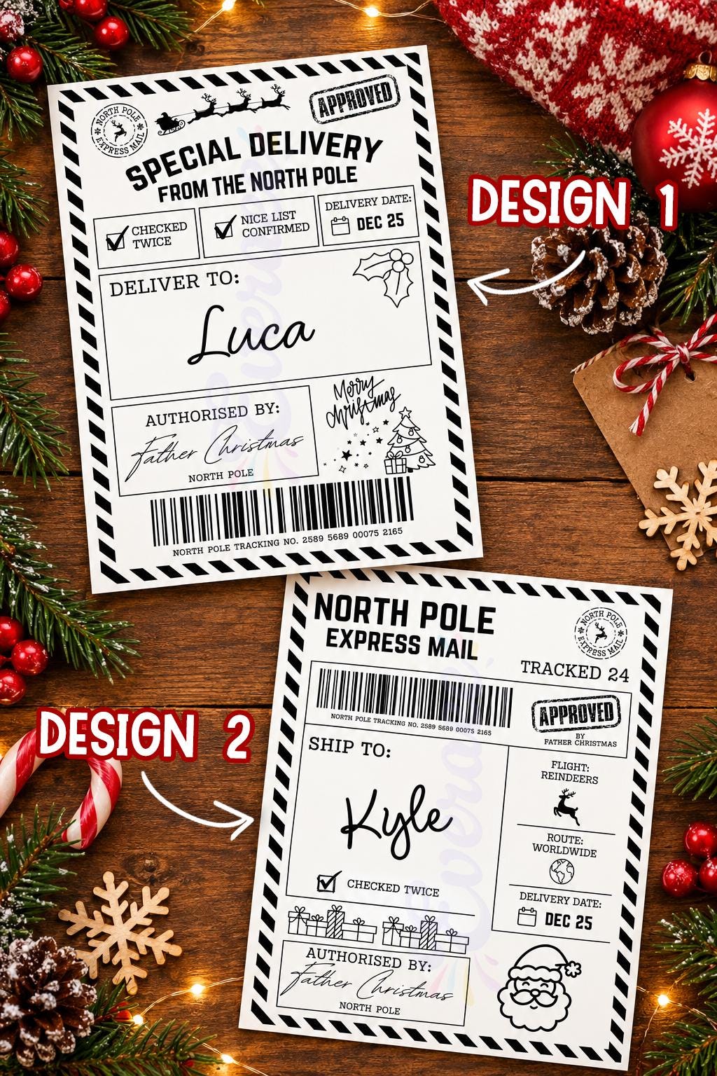 Personalised North Pole Christmas Postage Label, 4x6, Christmas Shipping, Gift Stickers, Santa Mail