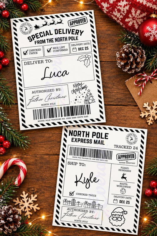 Personalised North Pole Christmas Postage Label, 4x6, Christmas Shipping, Gift Stickers, Santa Mail