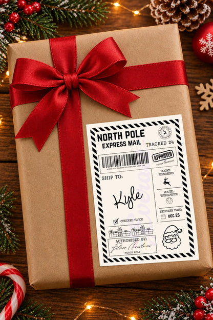 Personalised North Pole Christmas Postage Label, 4x6, Christmas Shipping, Gift Stickers, Santa Mail