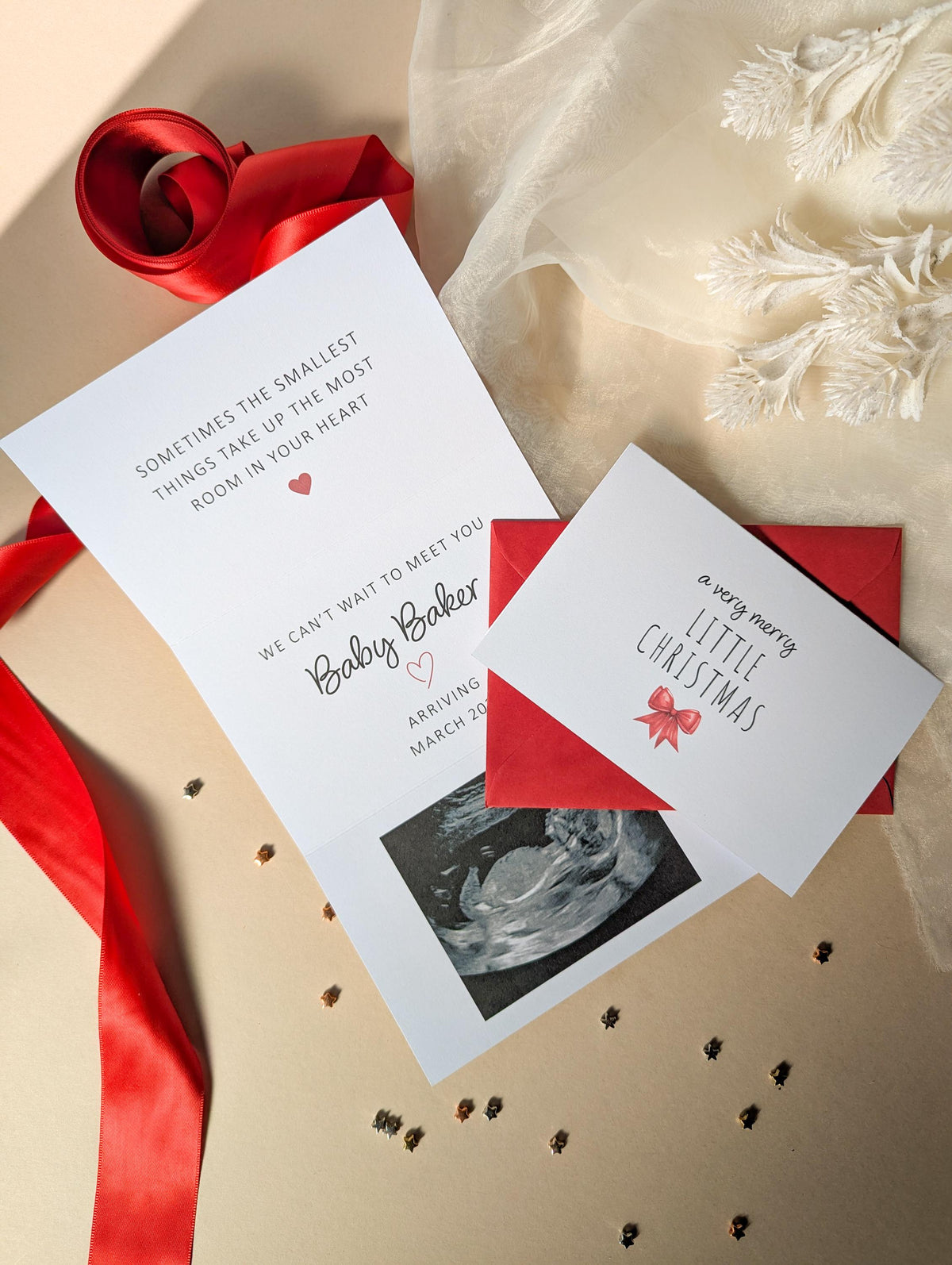 Personalised Pregnancy Reveal Card, Merry Little Christmas, Grandparents, New Baby Card, Baby Announcement