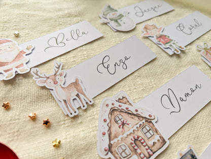 Personalised Christmas Place Cards, Pack of 8, Holiday Dinner Decor, Xmas Guest Name Tags