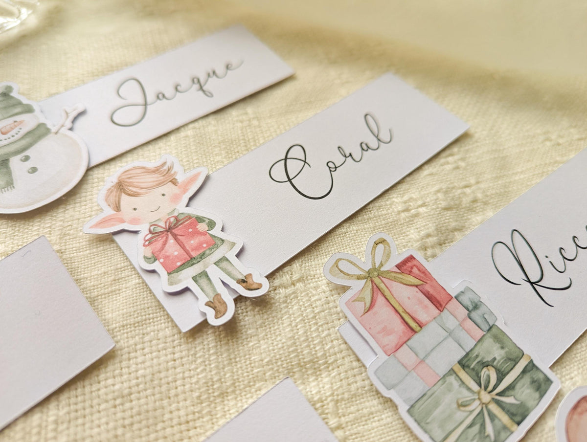 Personalised Christmas Place Cards, Pack of 8, Holiday Dinner Decor, Xmas Guest Name Tags