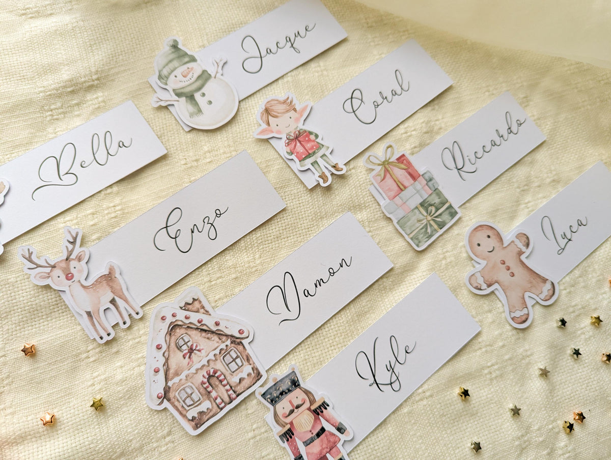 Personalised Christmas Place Cards, Pack of 8, Holiday Dinner Decor, Xmas Guest Name Tags