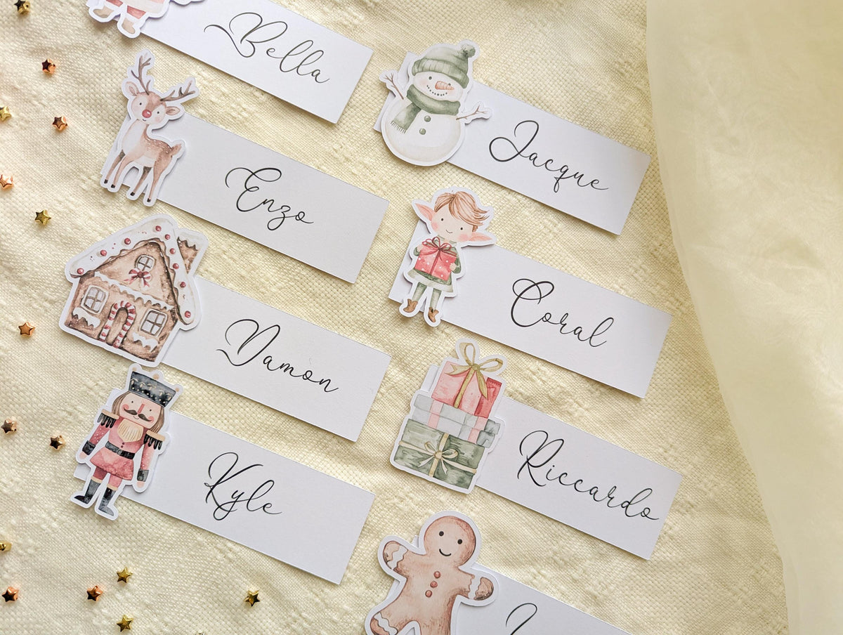 Personalised Christmas Place Cards, Pack of 8, Holiday Dinner Decor, Xmas Guest Name Tags