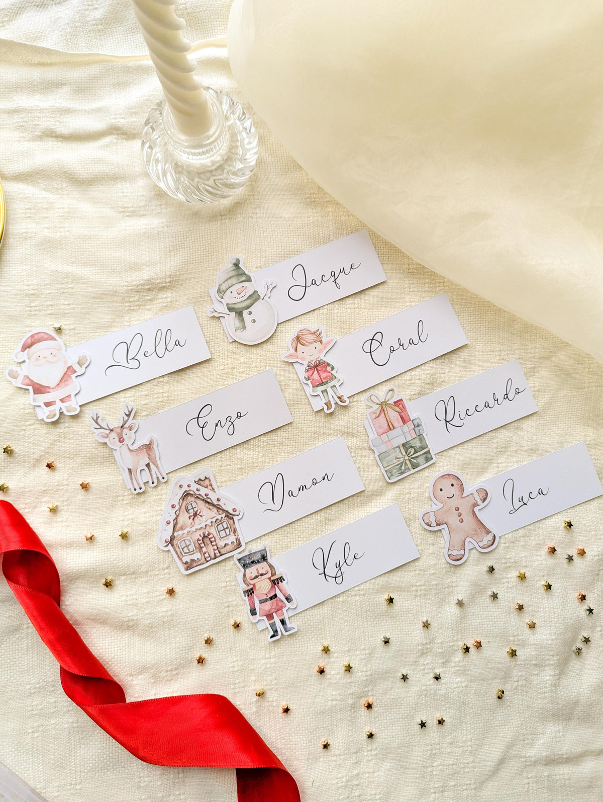 Personalised Christmas Place Cards, Pack of 8, Holiday Dinner Decor, Xmas Guest Name Tags