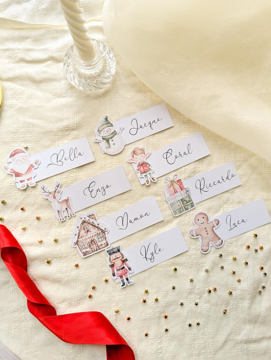 Personalised Christmas Place Cards, Pack of 8, Holiday Dinner Decor, Xmas Guest Name Tags