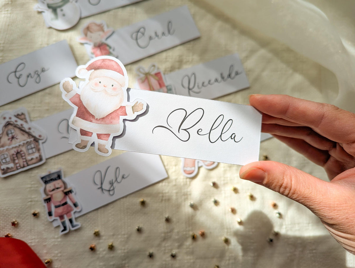 Personalised Christmas Place Cards, Pack of 8, Holiday Dinner Decor, Xmas Guest Name Tags
