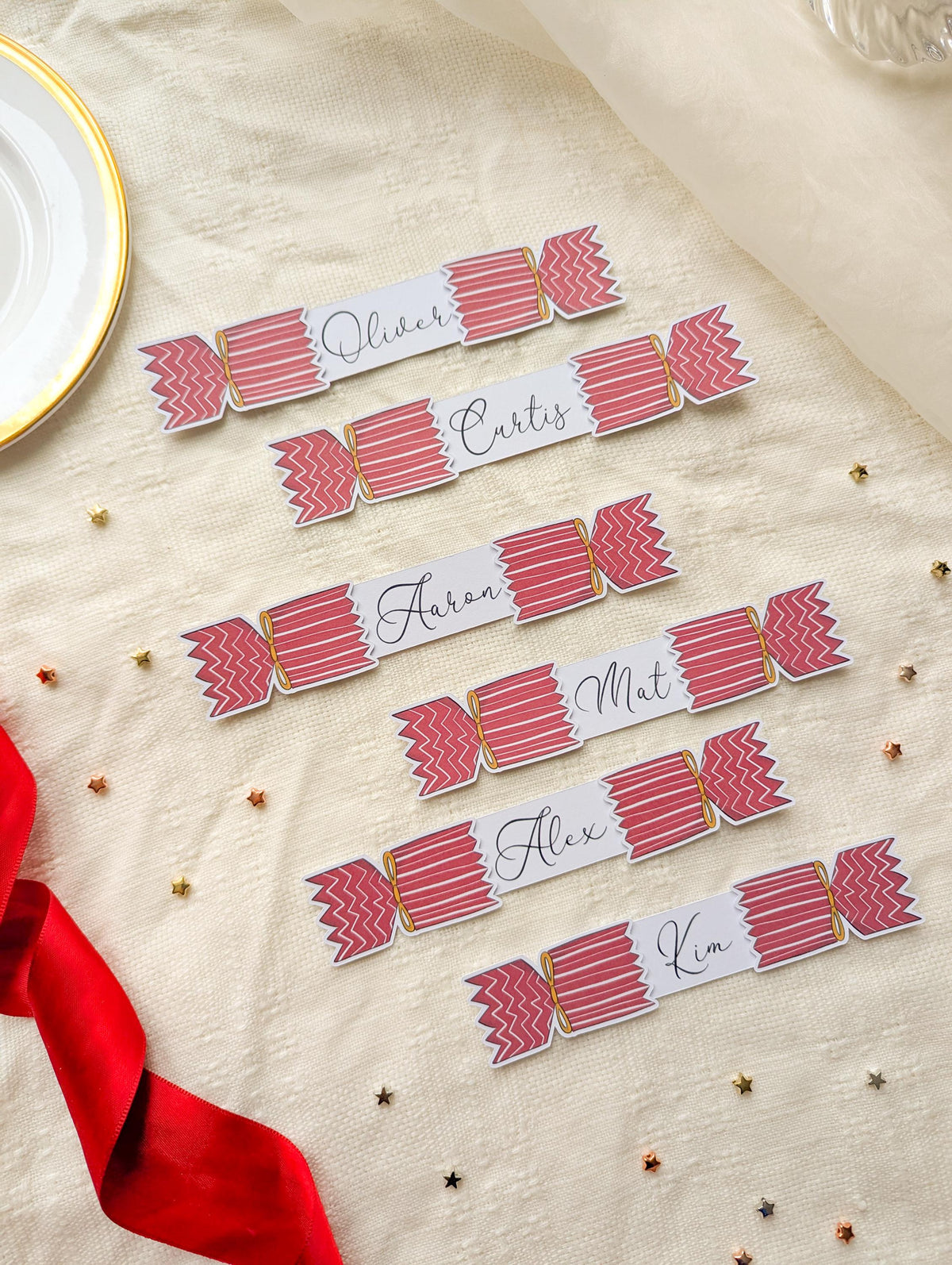 Personalised Christmas Place Cards, Pack of 8, Holiday Dinner Decor, Xmas Guest Name Tags