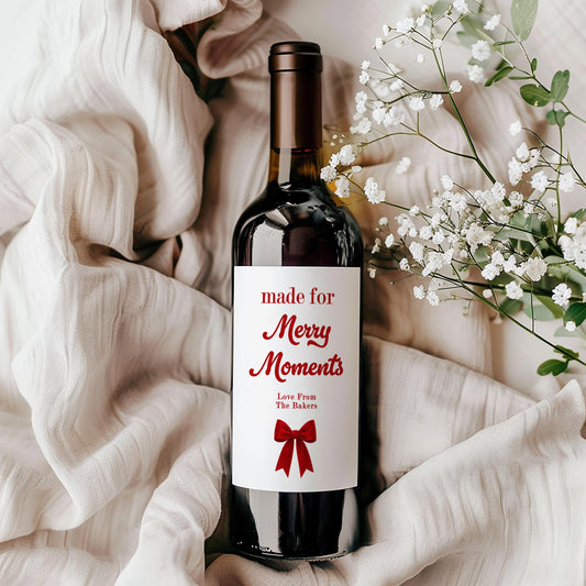 Christmas Wine Label Card, Merry Christmas, Bow Wine Label