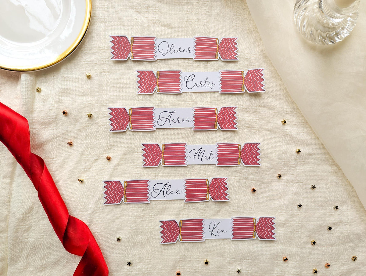 Personalised Christmas Place Cards, Pack of 8, Holiday Dinner Decor, Xmas Guest Name Tags