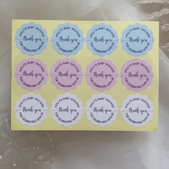 Personalised Scalloped Shape Stickers Blue, Baby Shower Boy Favour Stickers, Floral