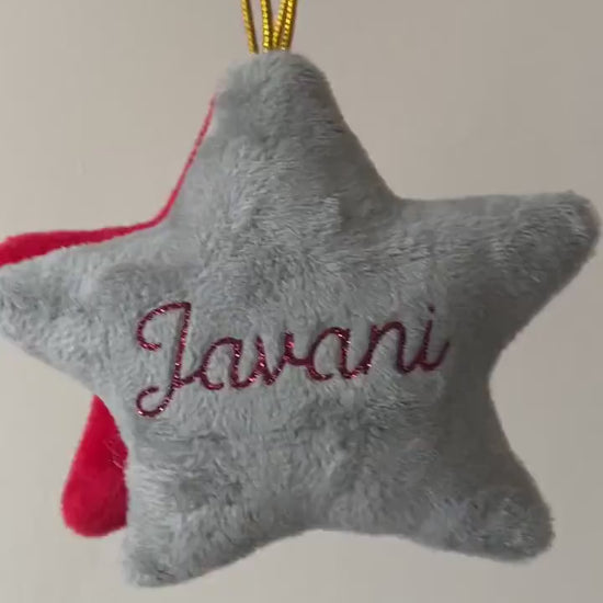 Personalised Family Name Red Star Plush Christmas Ornament