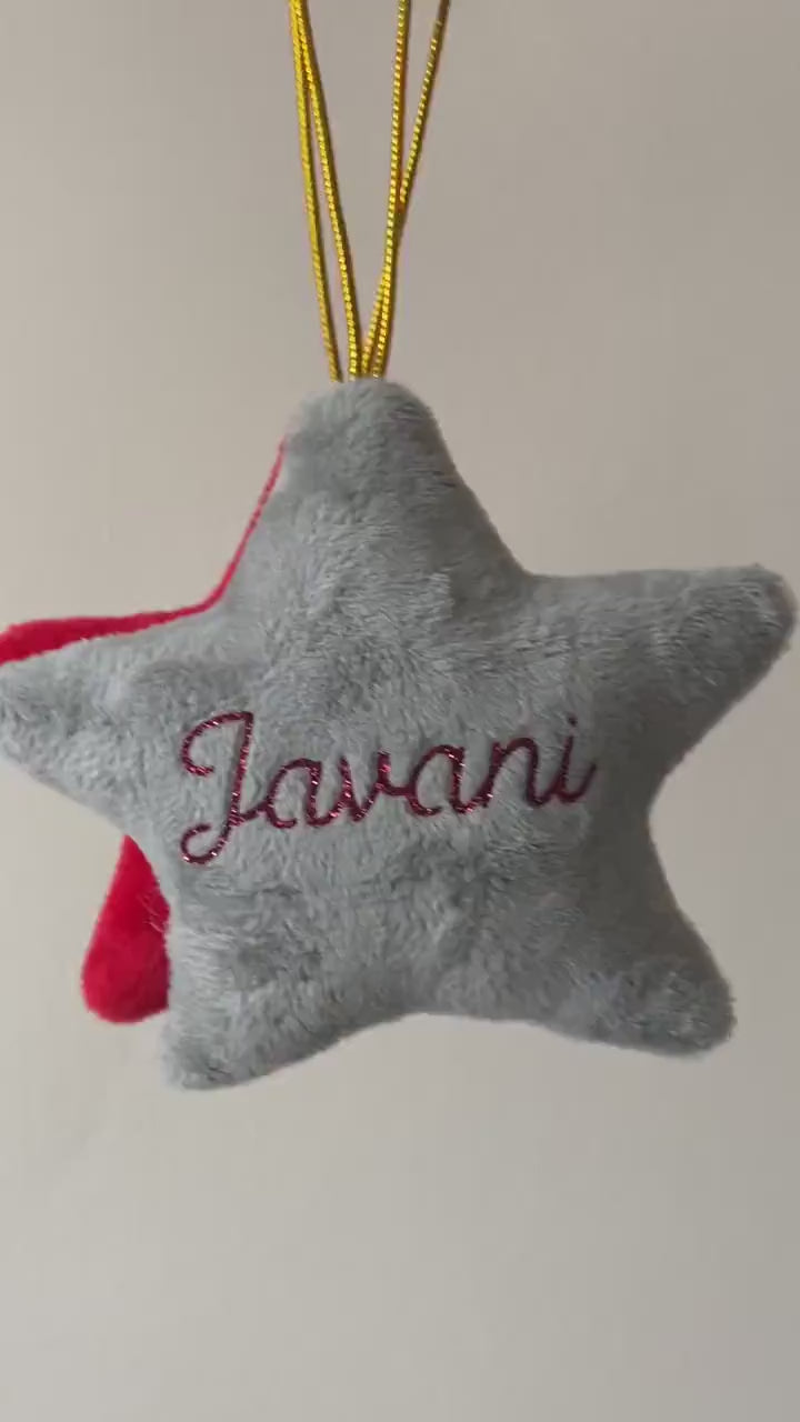 Personalised Family Name Red Star Plush Christmas Ornament