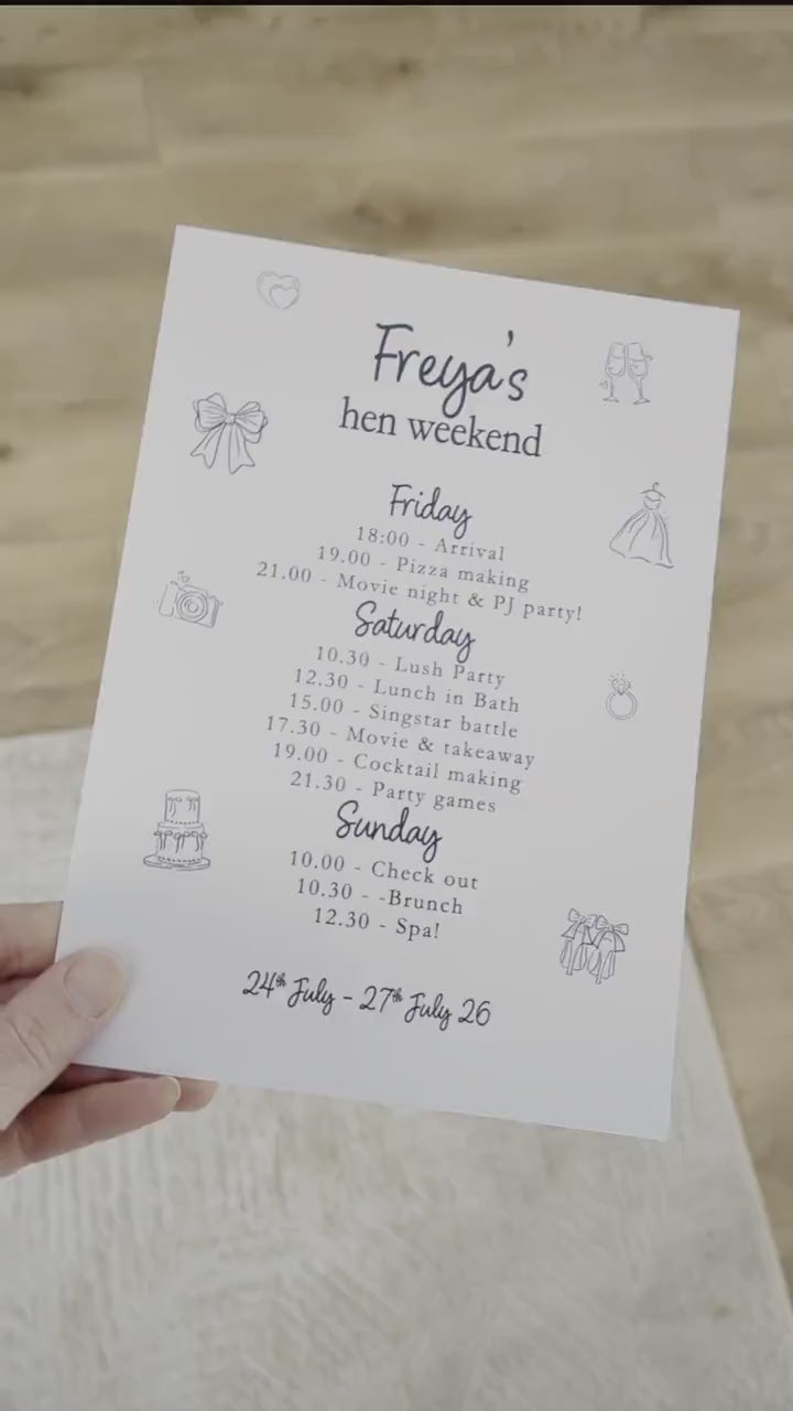 Hen Do Party Itinerary: Bachelorette, Girls Weekend, Hen Goody Bag, Whimsical