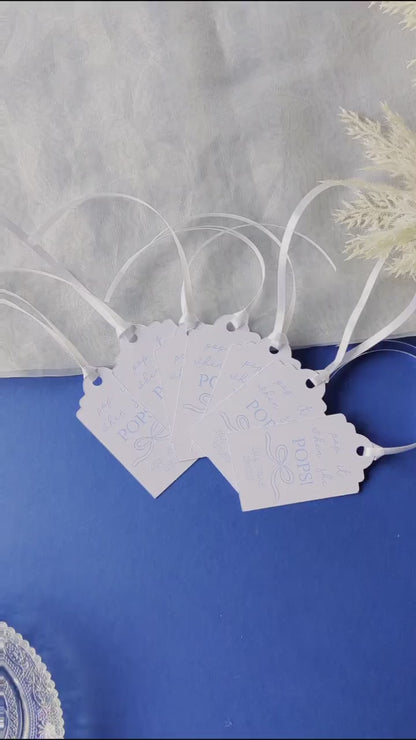 Baby Shower Bow Favour Tags, Baby Boy, Mum to Be, Ribbon, Pop it when she pops