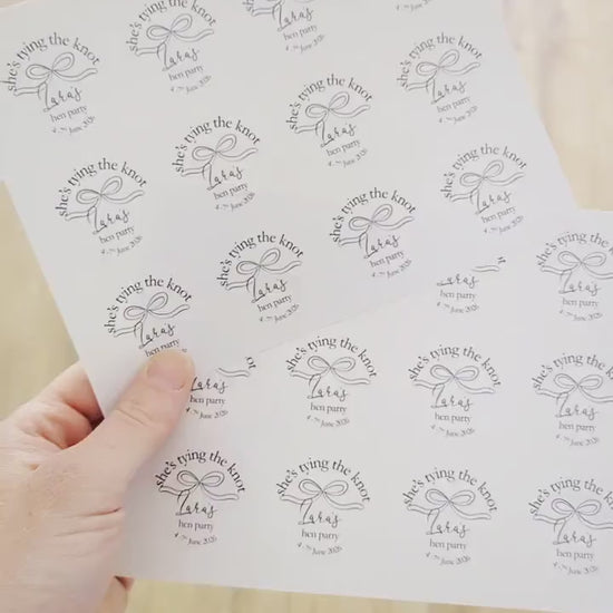 She's Tying The Knot Hen Party Stickers, Pink Ribbon, Bow Theme, Bridal Shower Favour Stickers