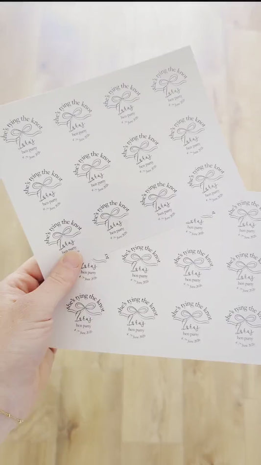 She's Tying The Knot Hen Party Stickers, Pink Ribbon, Bow Theme, Bridal Shower Favour Stickers
